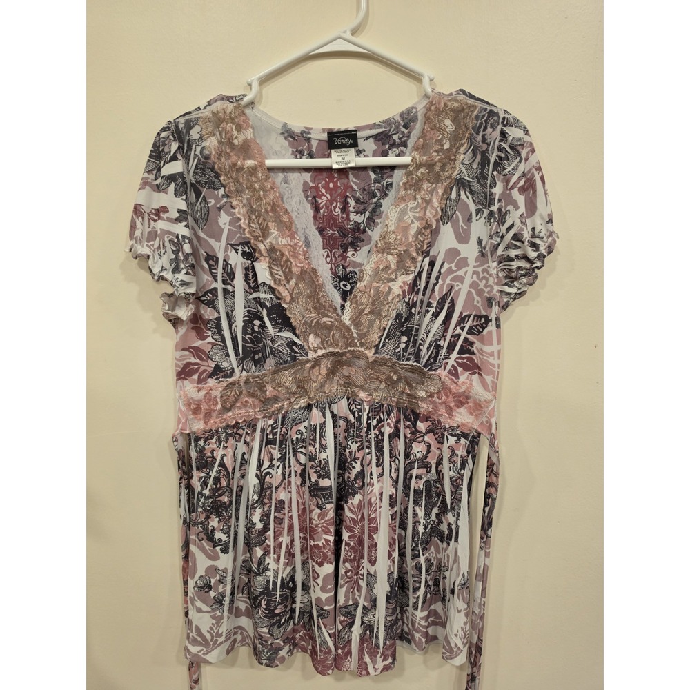Y2K Vanity Babydoll Tie Back Top Womens MD Fairycore Feminine Whimsical